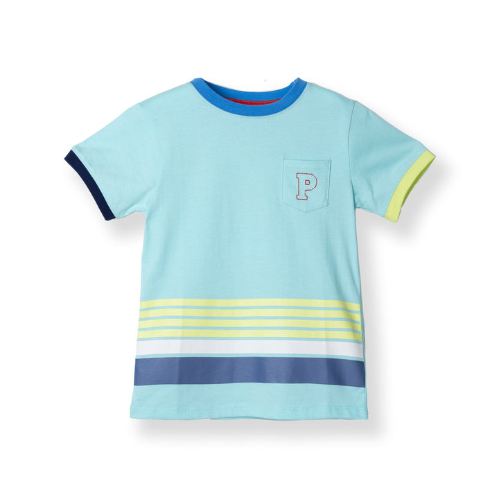 Turquoise Poney Stripe Short Sleeve Tee