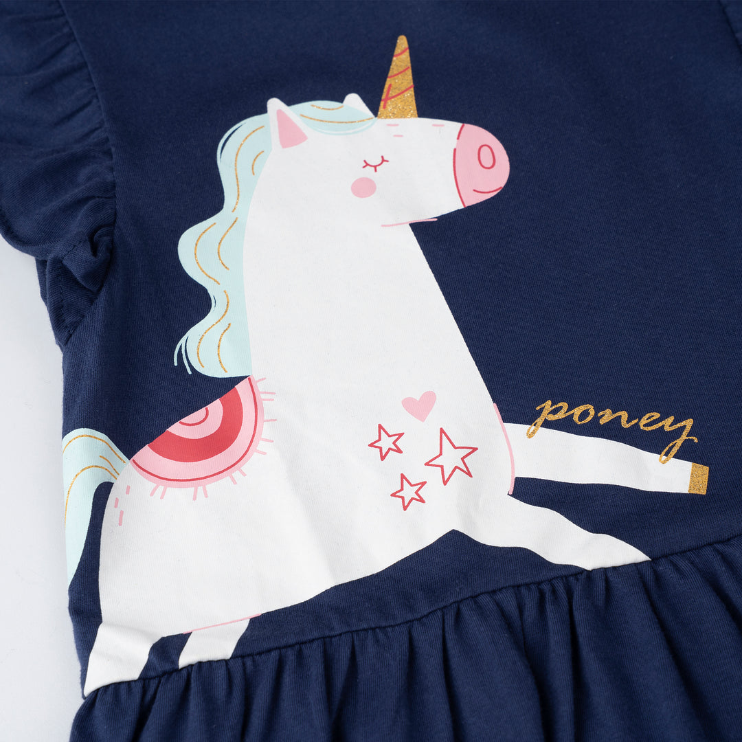 Poney Girls Navy Magical Adventure Short Sleeve Dress