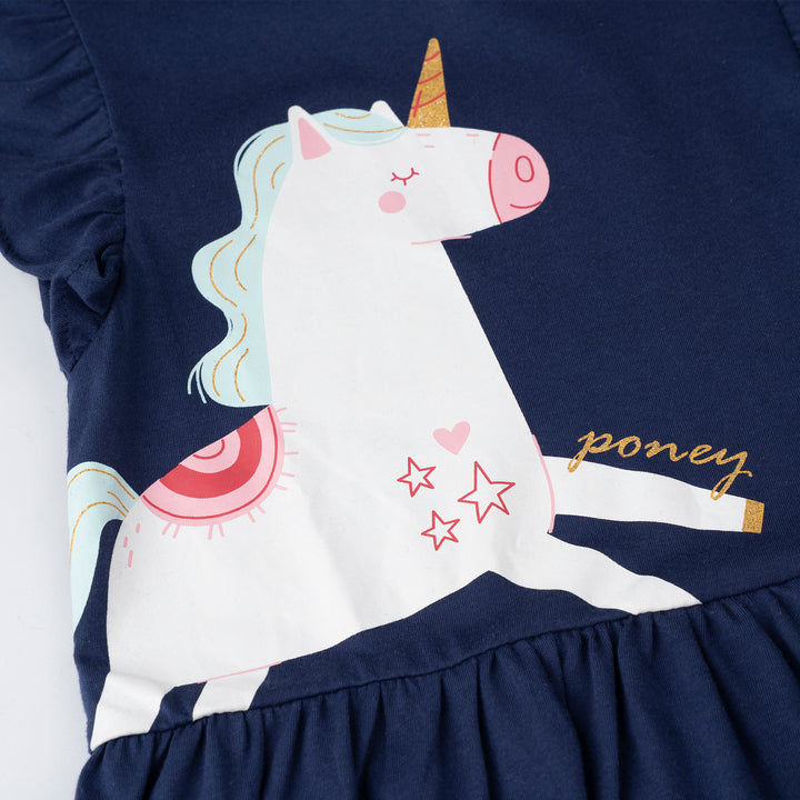 Poney Girls Navy Magical Adventure Short Sleeve Dress