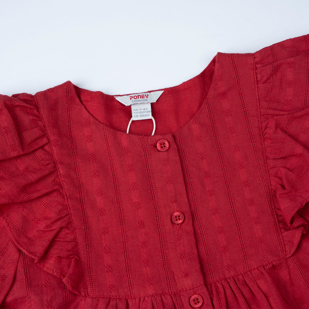 Red Scarlet Ruffled Short Sleeve Blouse