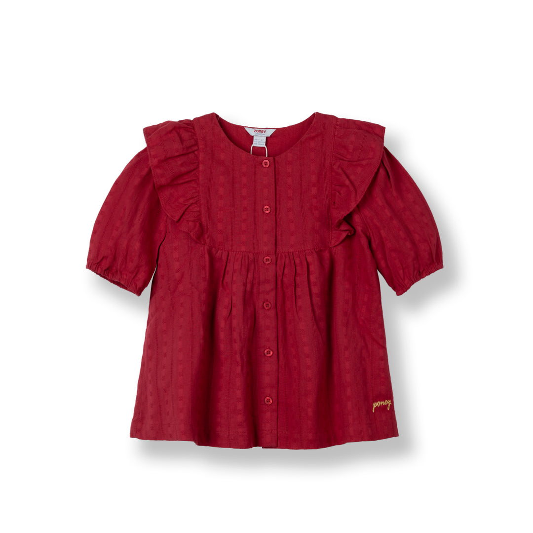 Red Scarlet Ruffled Short Sleeve Blouse