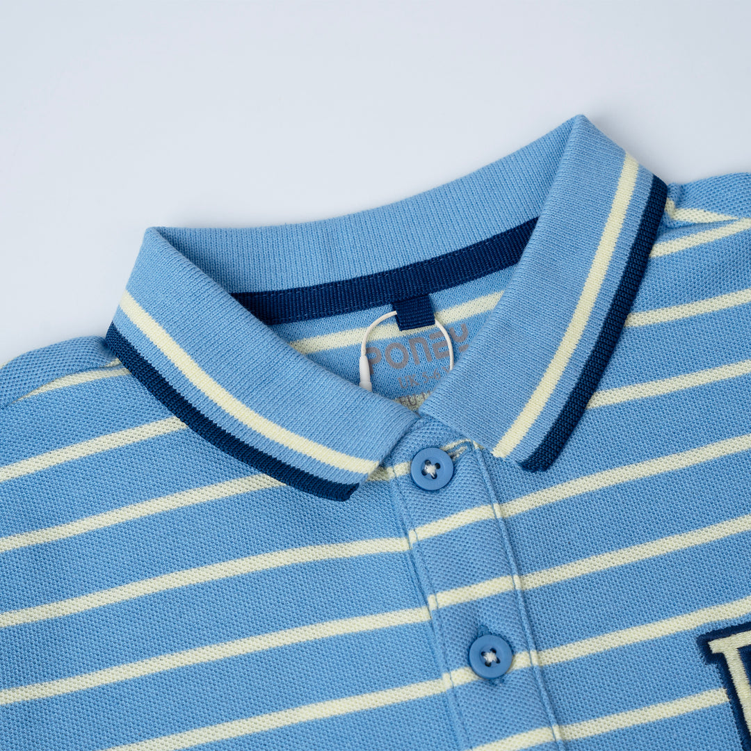 Poney Boys Blue Ethan's Striped Short Sleeve Polo