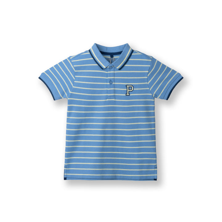 Poney Boys Blue Ethan's Striped Short Sleeve Polo