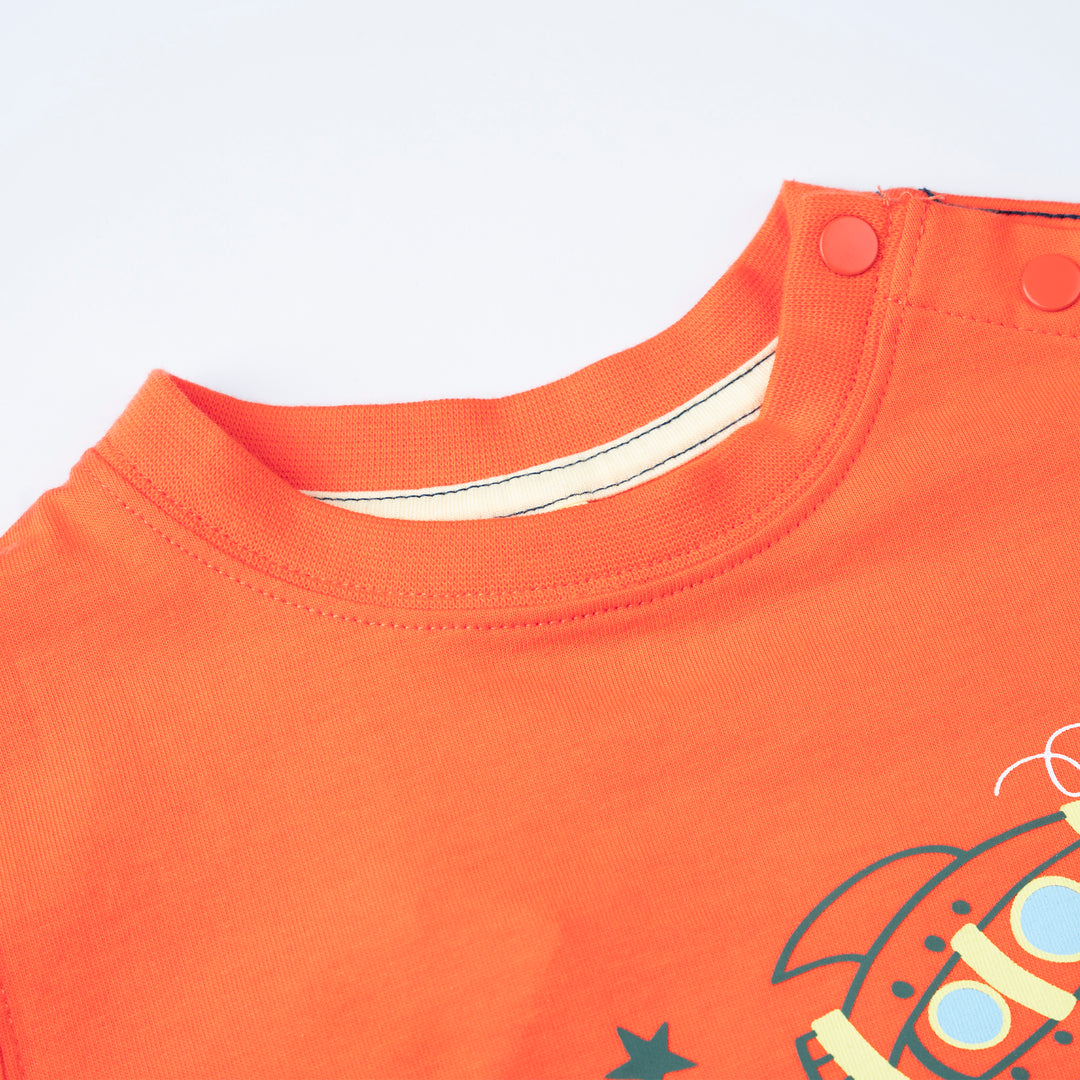 Poney Baby Boys Orange Blasting Rocket Short Sleeve Tee