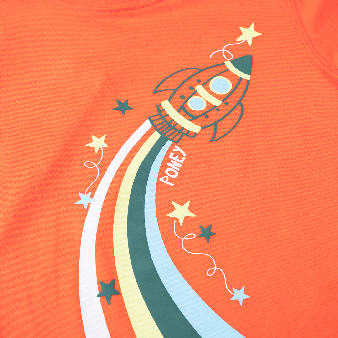 Poney Baby Boys Orange Blasting Rocket Short Sleeve Tee