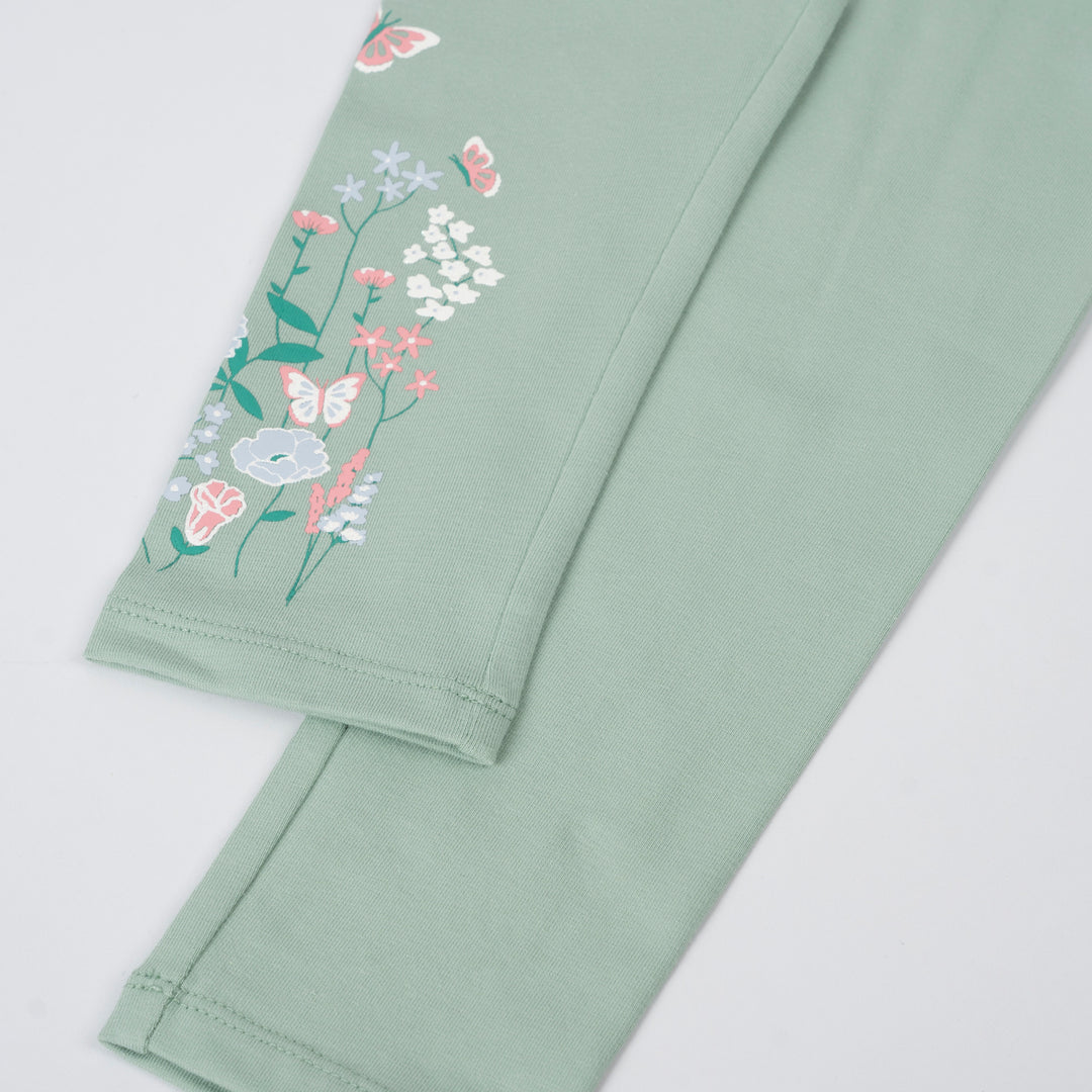 Girls Lt Green Floral Whisper Legging