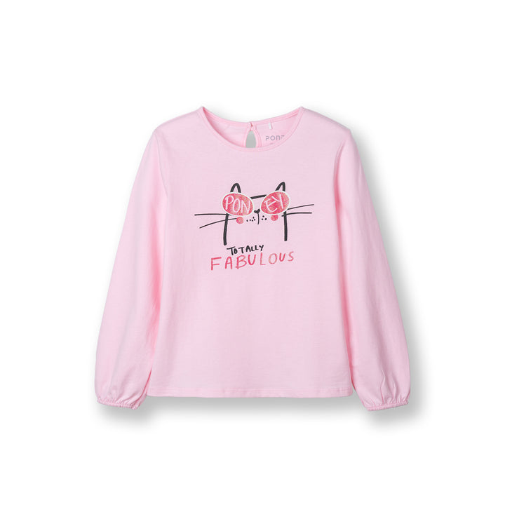 Poney Girls Light Pink Fabulous Cat Long Sleeve Tee