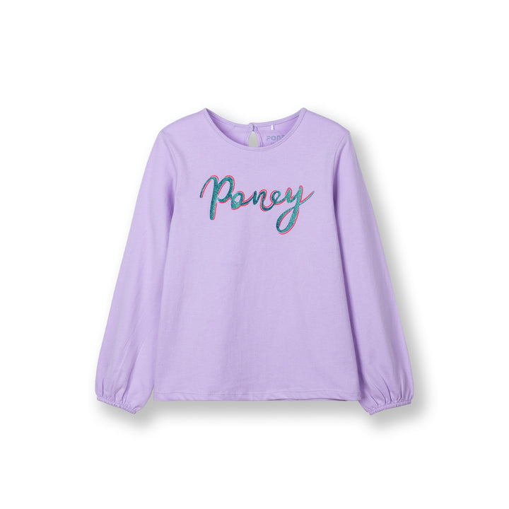 Poney Girls Light Purple Poney Glitter Long Sleeve Tee