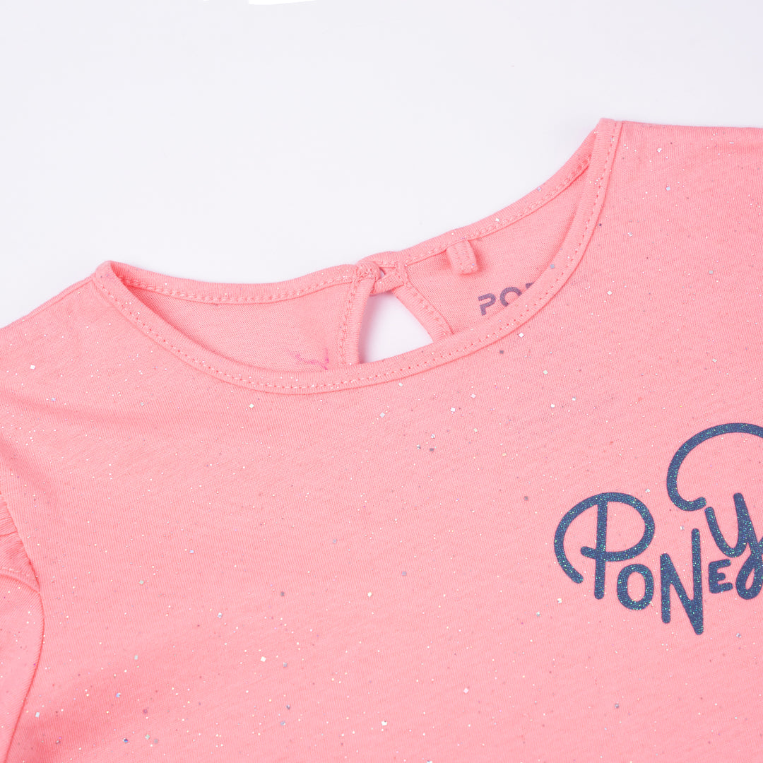 Poney Girls Pink Sparkly Pink Long Sleeve Tee