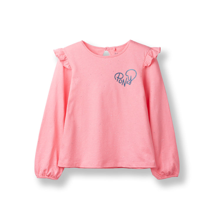 Poney Girls Pink Sparkly Pink Long Sleeve Tee