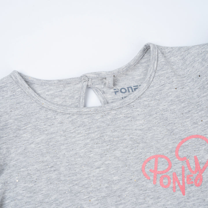 Poney Girls Melange Glittery Grey Long Sleeve Tee