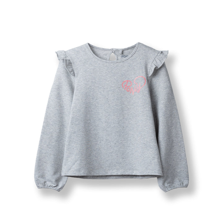 Poney Girls Melange Glittery Grey Long Sleeve Tee