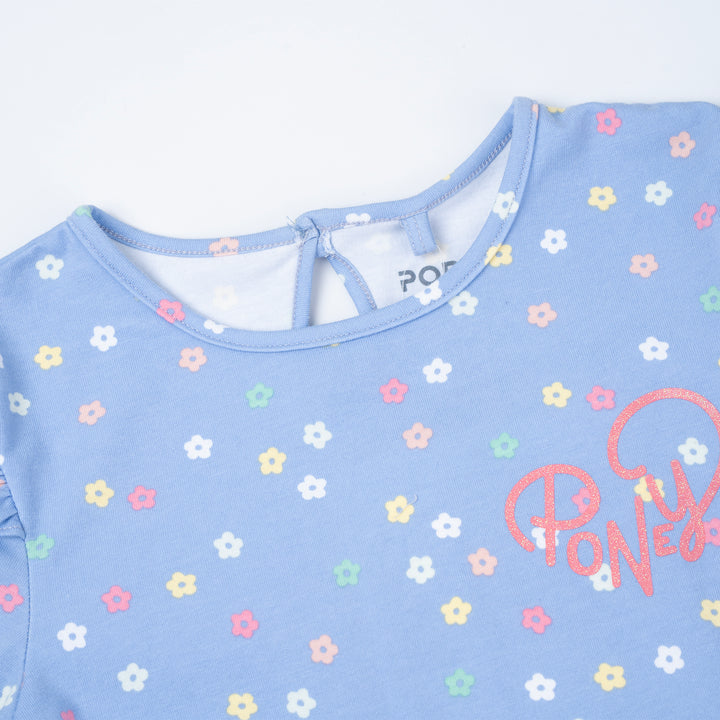 Poney Girls Blue Flower Festival Long Sleeve Tee