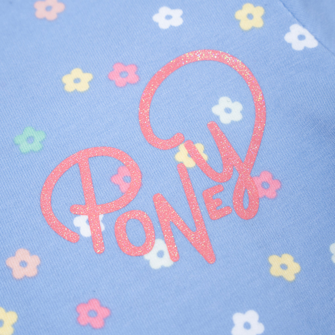 Poney Girls Blue Flower Festival Long Sleeve Tee