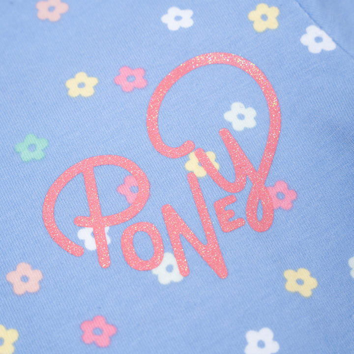 Poney Girls Blue Flower Festival Long Sleeve Tee