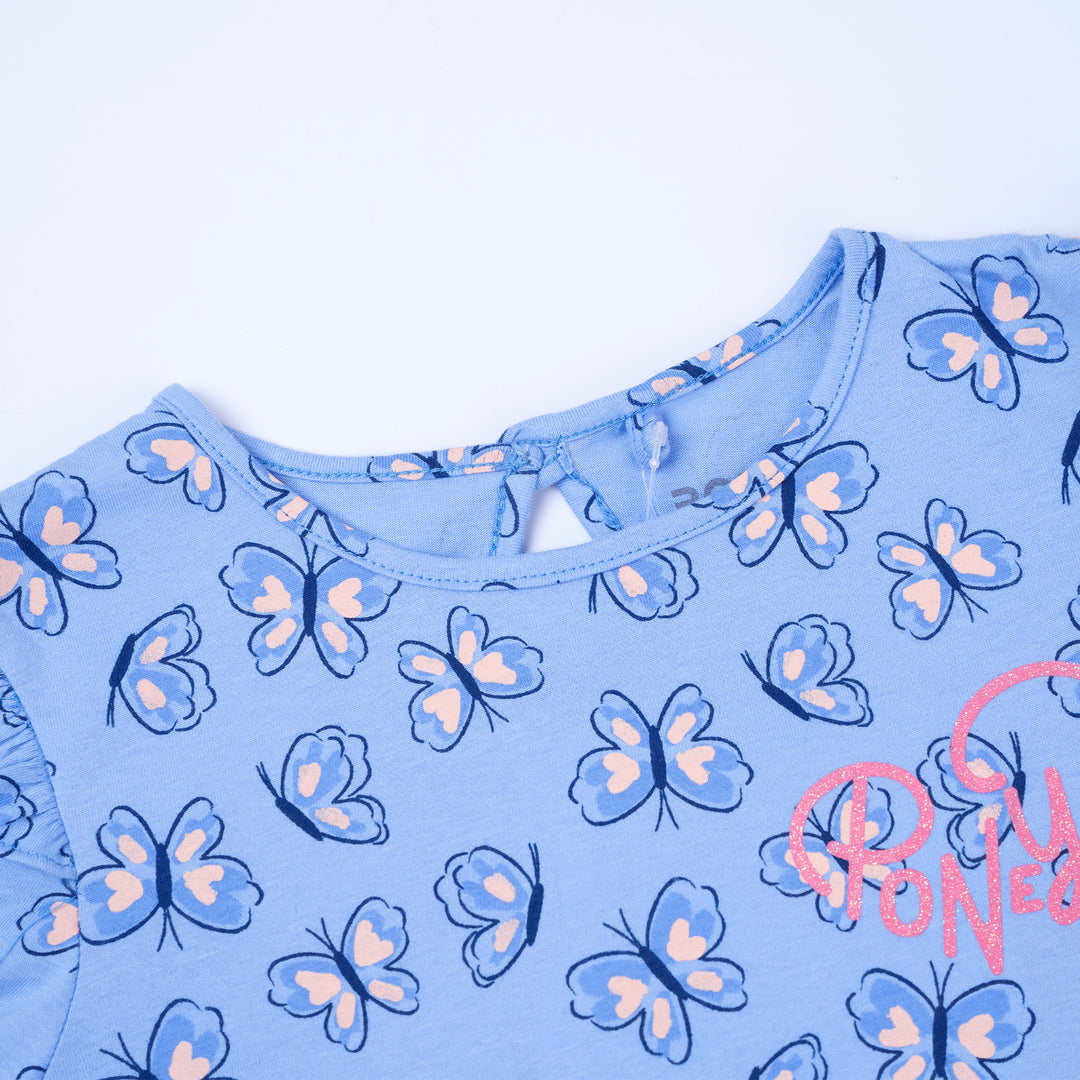 Poney Girls Blue Free Like Butterflies Long Sleeve Tee