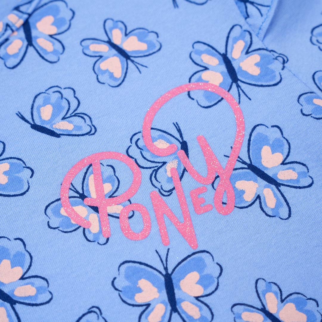 Poney Girls Blue Free Like Butterflies Long Sleeve Tee