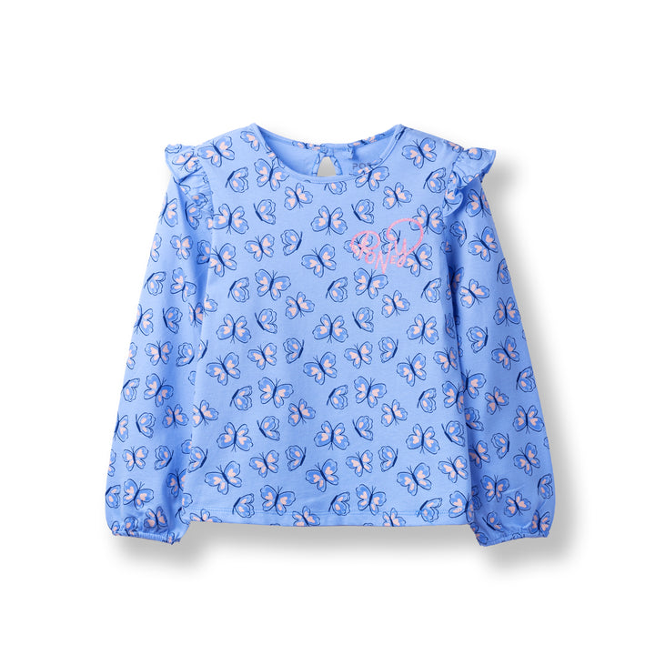 Poney Girls Blue Free Like Butterflies Long Sleeve Tee