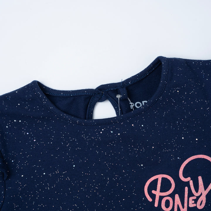 Poney Girls Navy Sparkly Long Sleeve Tee