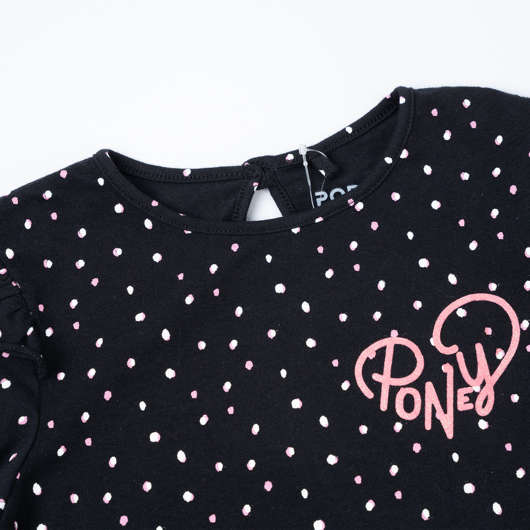 Poney Girls Black Polka Dot Long Sleeve Tee