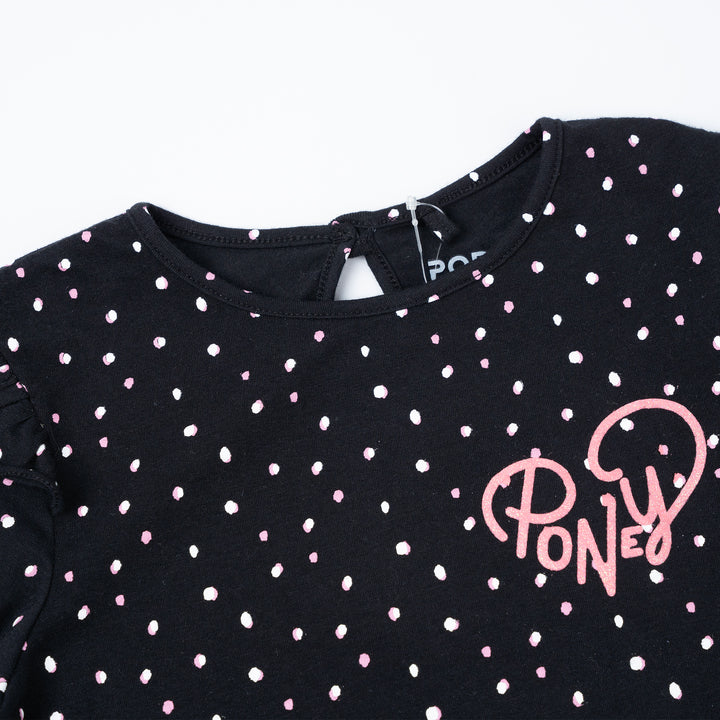 Poney Girls Black Polka Dot Long Sleeve Tee