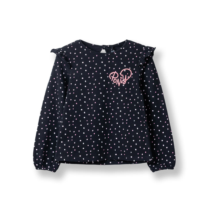 Poney Girls Black Polka Dot Long Sleeve Tee