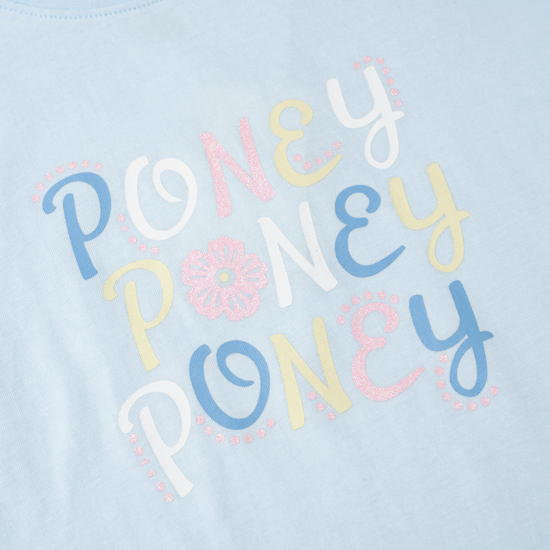 Poney Girls Blue Groovy Poney Logo Short Sleeve Tee