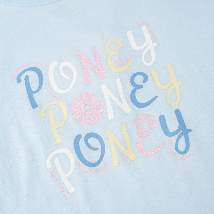 Poney Girls Blue Groovy Poney Logo Short Sleeve Tee