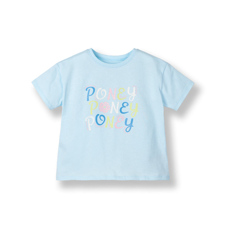 Poney Girls Blue Groovy Poney Logo Short Sleeve Tee