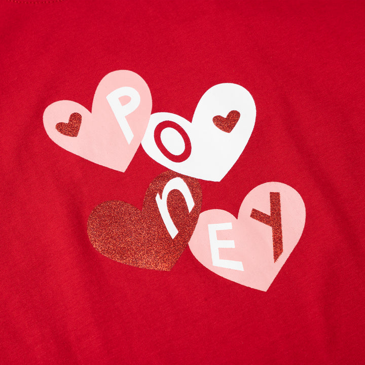 Poney Girls Red Heart-shaped Poney Logo Short Sleeve Tee