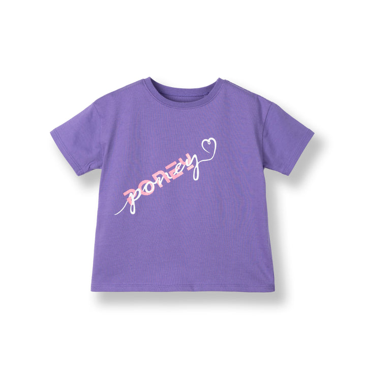 Poney Girls Purple Slanted Poney Logo Short Sleeve Tee