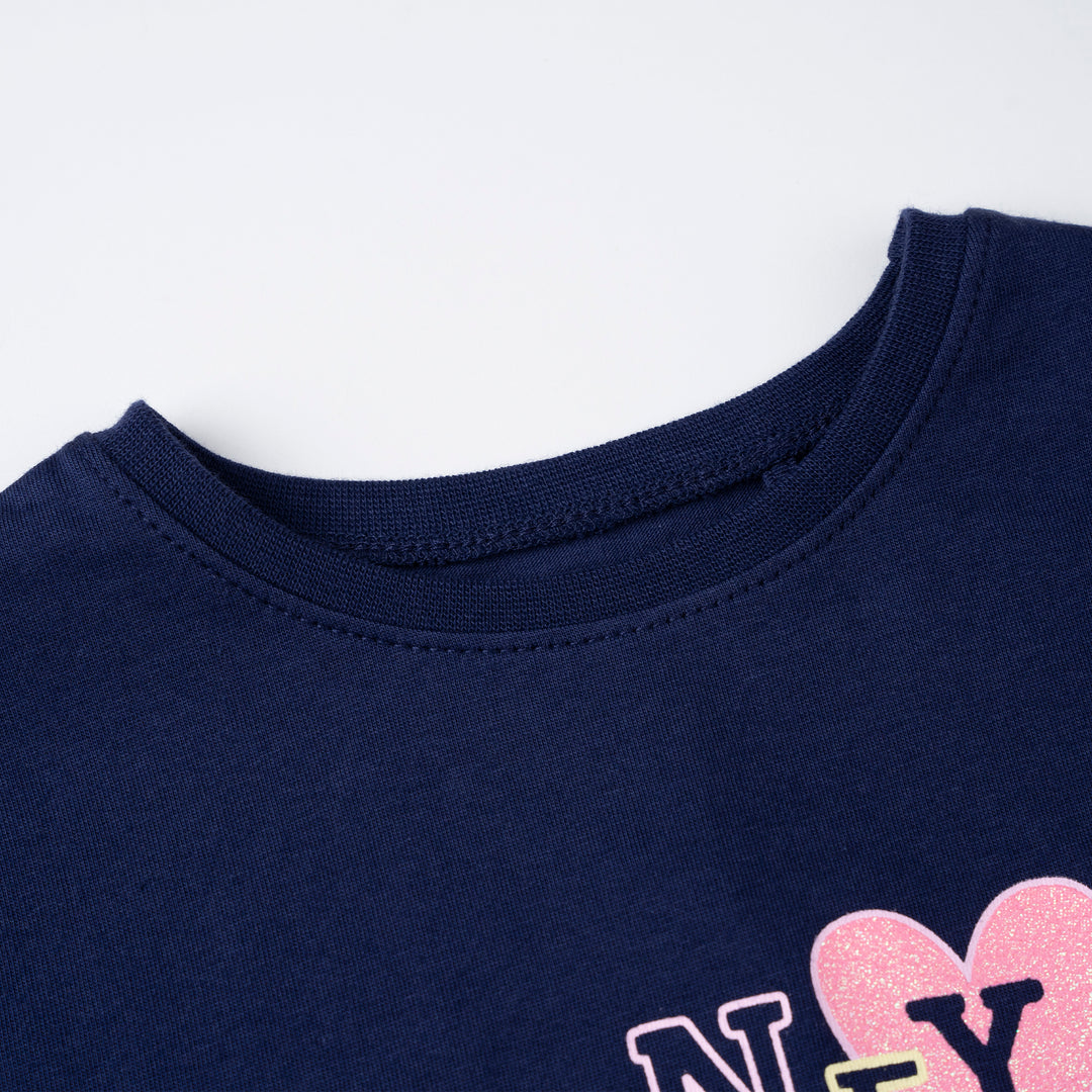 Poney Girls Navy Playful Poney Logo Short Sleeve Tee