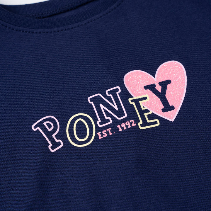 Poney Girls Navy Playful Poney Logo Short Sleeve Tee