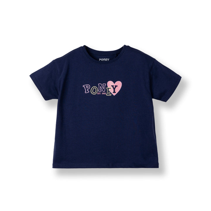 Poney Girls Navy Playful Poney Logo Short Sleeve Tee