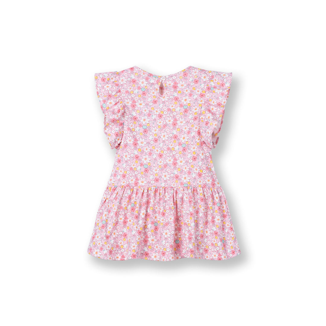 Poney Baby Girls Pink Patterned Ruffled Sleeve Dress