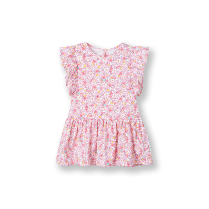 Poney Baby Girls Pink Patterned Ruffled Sleeve Dress