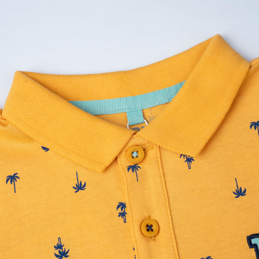 Boys Mustard Palm Tree Short Sleeve Polo