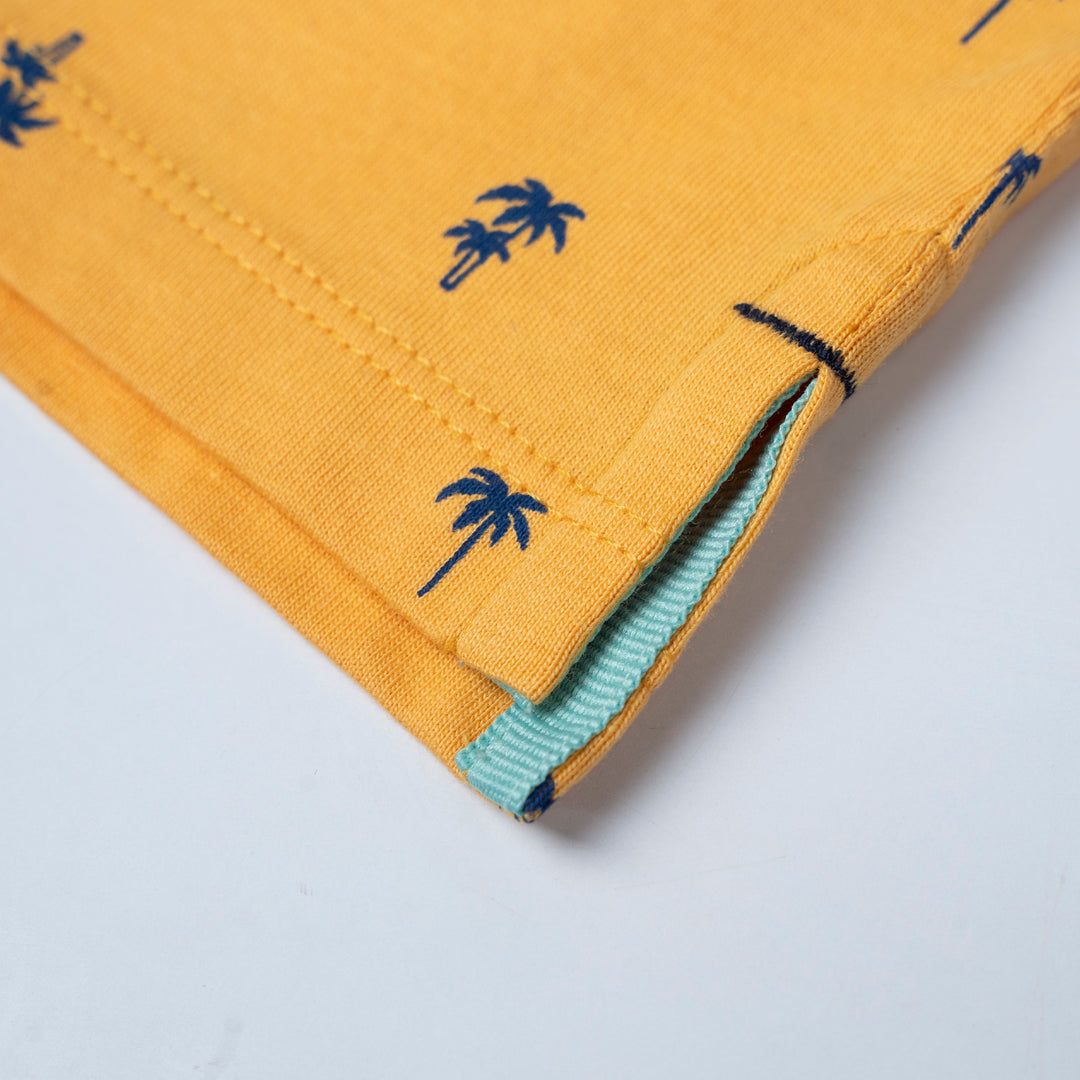 Boys Mustard Palm Tree Short Sleeve Polo