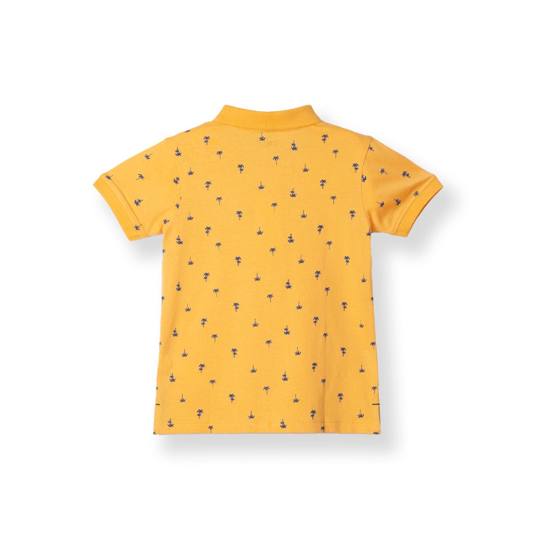 Boys Mustard Palm Tree Short Sleeve Polo