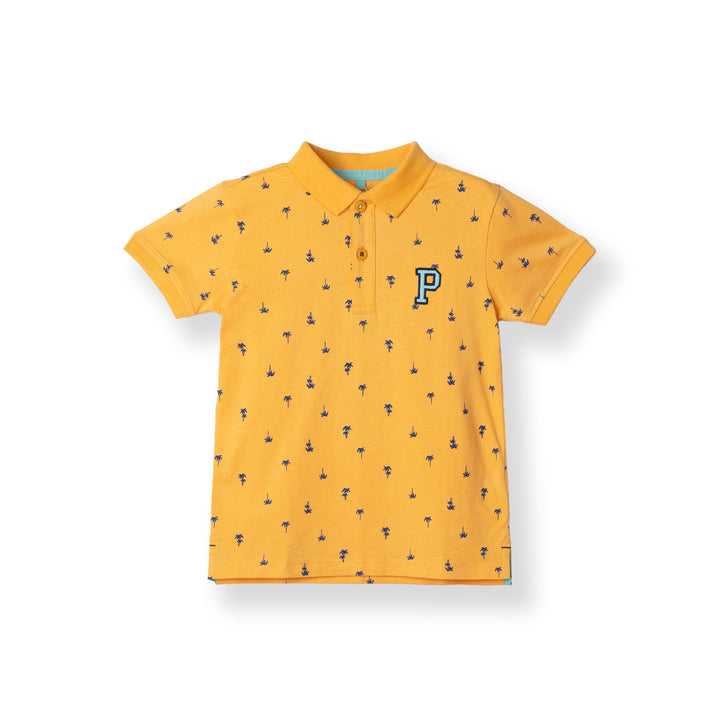 Boys Mustard Palm Tree Short Sleeve Polo