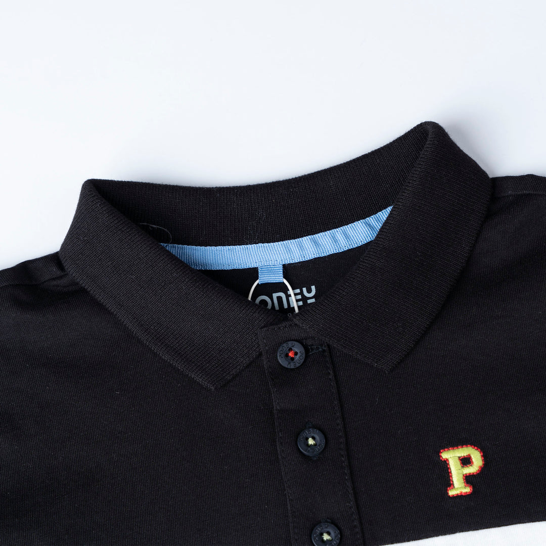 Black Cut & Sew Short Sleeve Polo