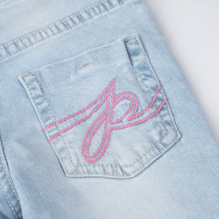Poney Girls Light Blue Embroidered “P” Skinny Zip-Up Jeans