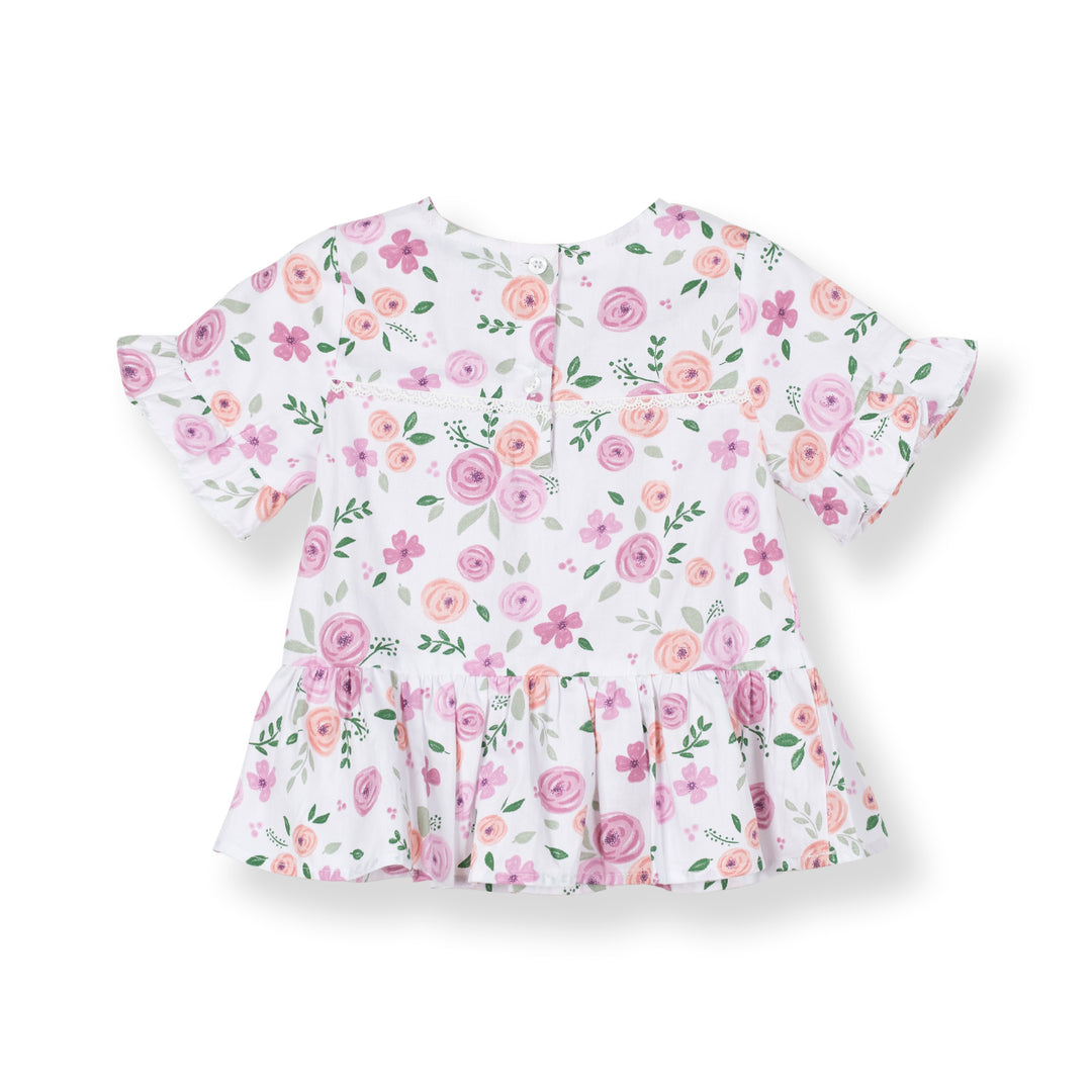 Poney Girls White Flowery Short Sleeve Blouse