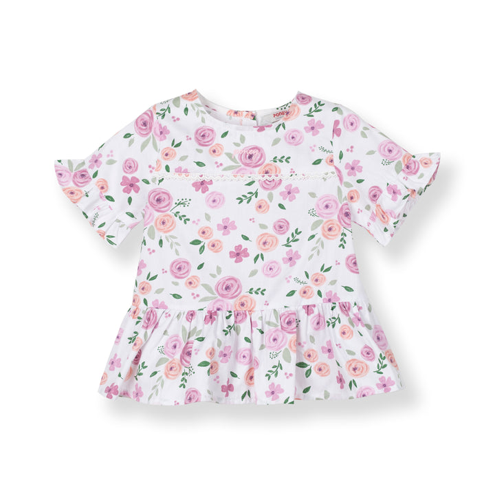 Poney Girls White Flowery Short Sleeve Blouse