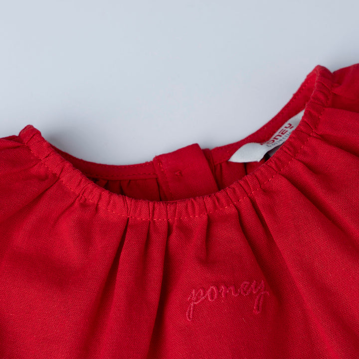 Red 3/4 Sleeves Embroidered Blouse