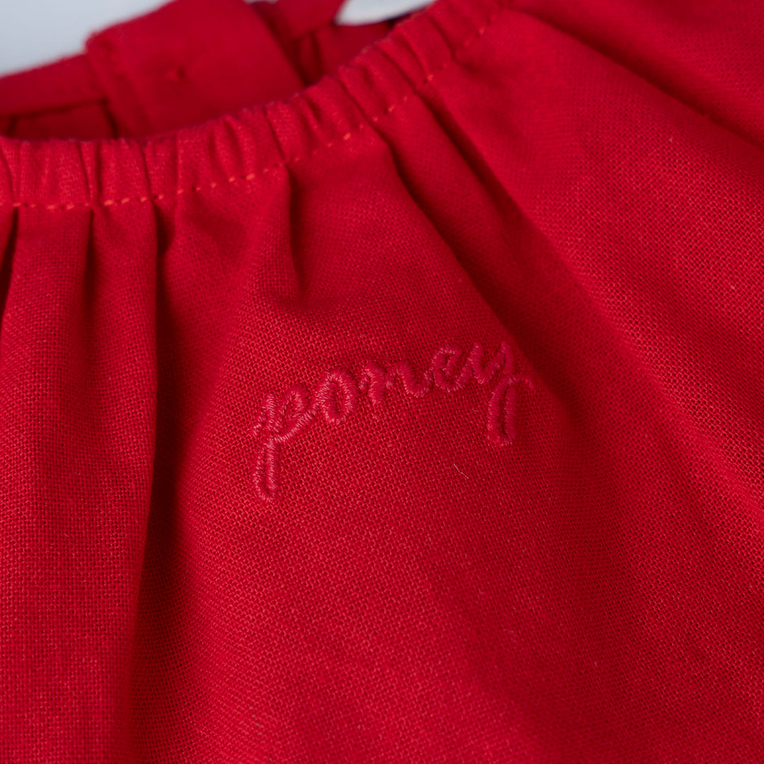 Red 3/4 Sleeves Embroidered Blouse