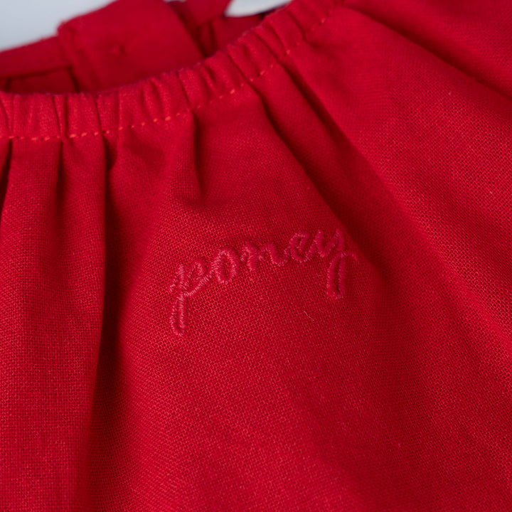 Red 3/4 Sleeves Embroidered Blouse