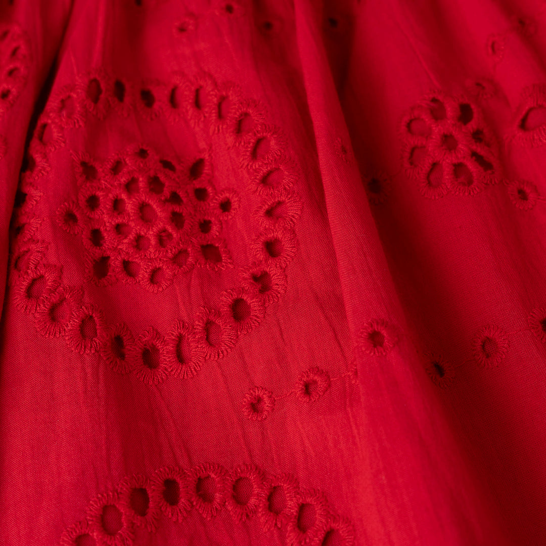 Red 3/4 Sleeves Embroidered Blouse