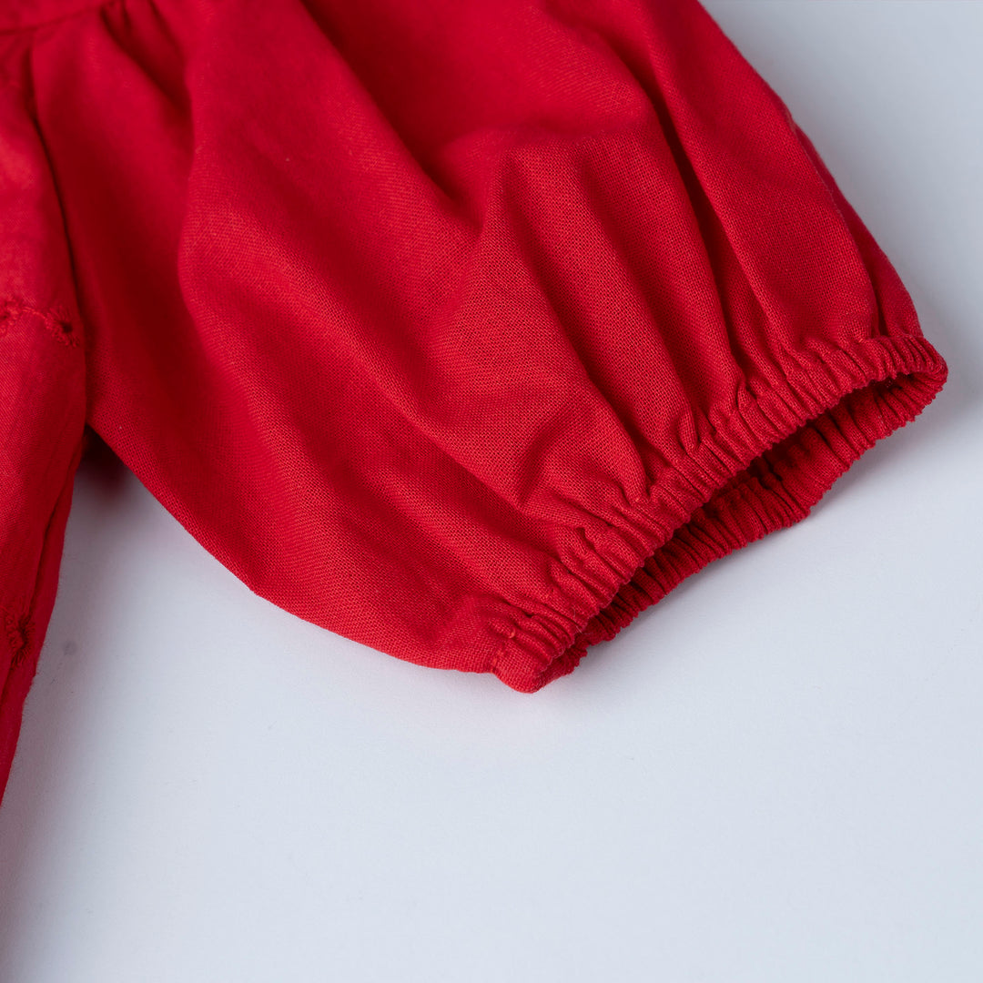 Red 3/4 Sleeves Embroidered Blouse