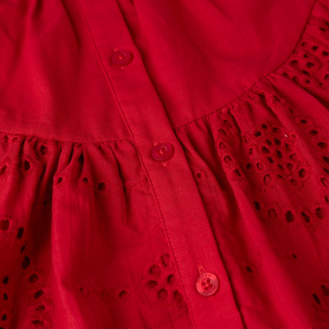 Red 3/4 Sleeves Embroidered Blouse